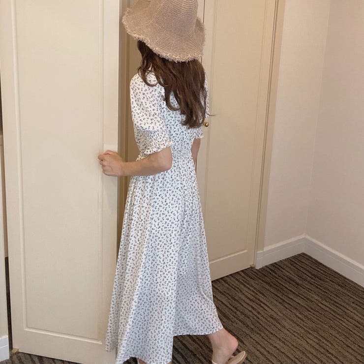 花柄シフォンリボンロングワンピース[品番：AMTW0004045]｜LAUIR