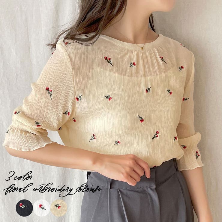 花柄刺繍ブラウス[品番：AMTW0004146]｜JUNOAH（ジュノア ）の