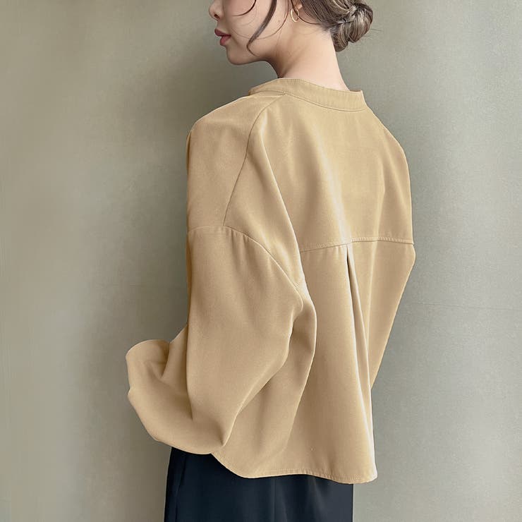 スタンドカラーピーチスキンショートシャツ[品番：AMTW0004710