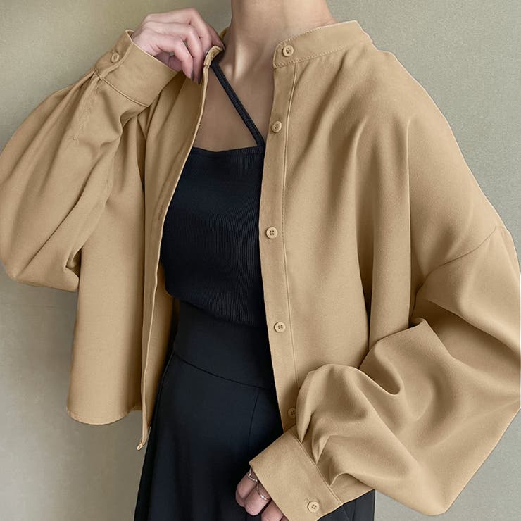 スタンドカラーピーチスキンショートシャツ[品番：AMTW0004710