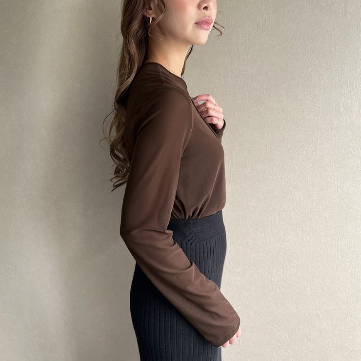 新品同様　PLEATS PLEASE トップス　ブラウン系　Uネック　サイズ3 Needles - Needles シアートップス ブラウン ロングスリーブU