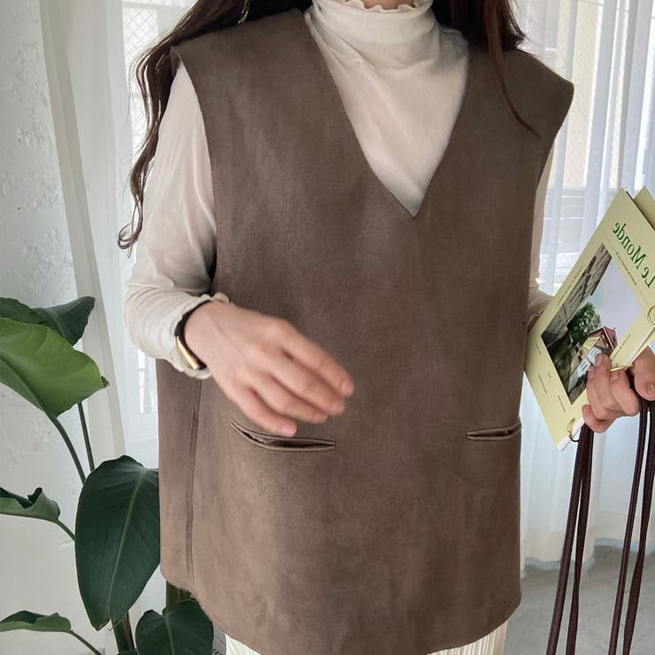 ダークベージュ | フロントポケットバックスリットベスト | LAUIR