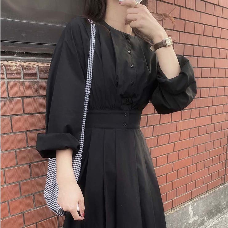 ウエスト切替タックロングワンピース[品番：AMTW0004496]｜LAUIR
