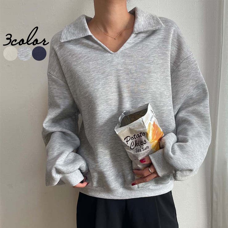襟付きスウェット[品番：AMTW0004787]｜JUNOAH（ジュノア ）のレディースファッション通販｜SHOPLIST（ショップリスト）