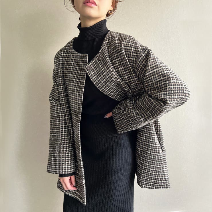 ノーカラーチェックミドルコート[品番：AMTW0004790]｜JUNOAH