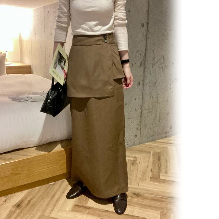 2way button long skirt