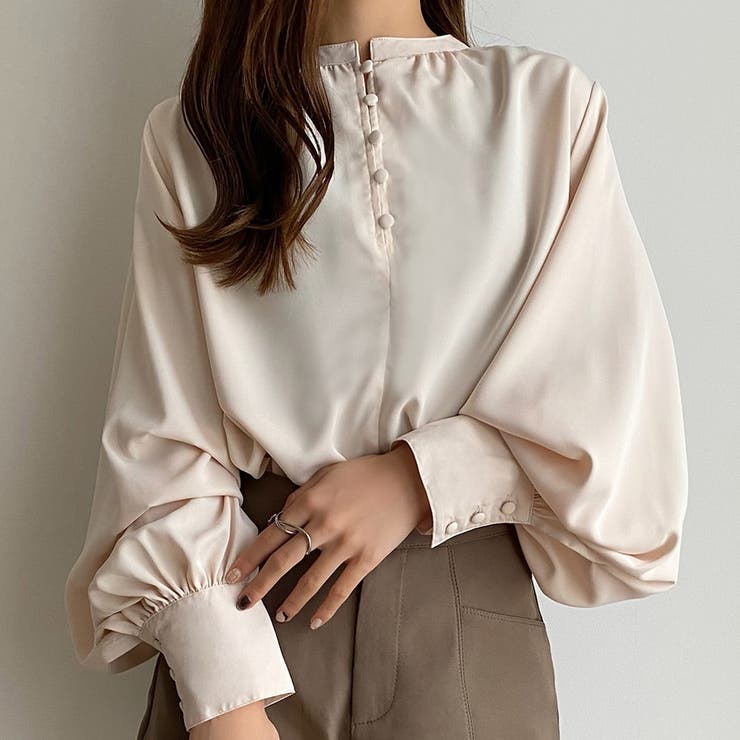 callautia くるみ釦スタンドカラーブラウス[品番：AMTW0004846