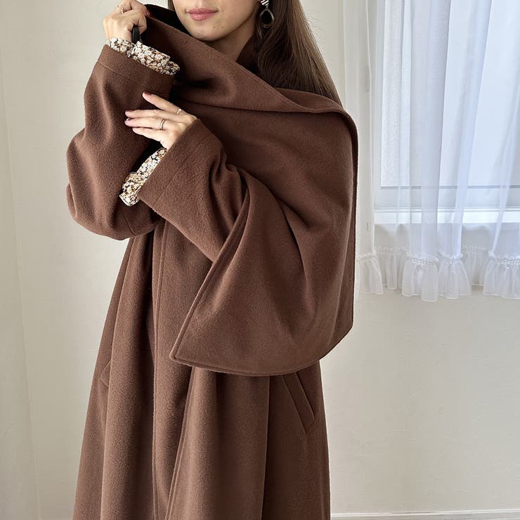 マフラー付きノーカラーコート[品番：AMTW0005006]｜JUNOAH（ジュノア