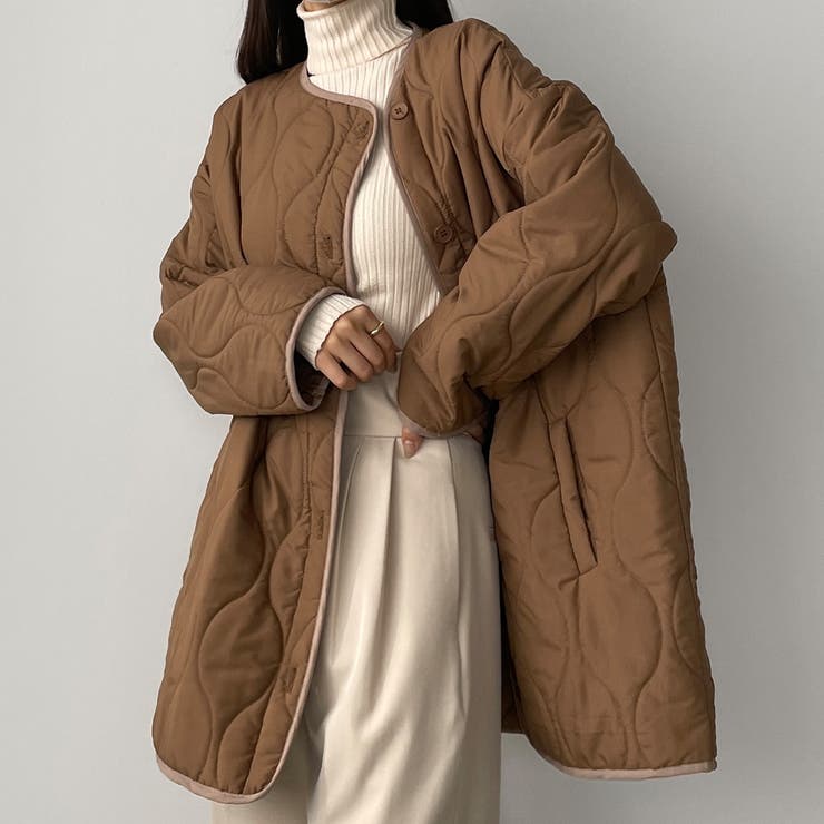 ブラウン | Louere 配色パイピングキルティングコート | Louere