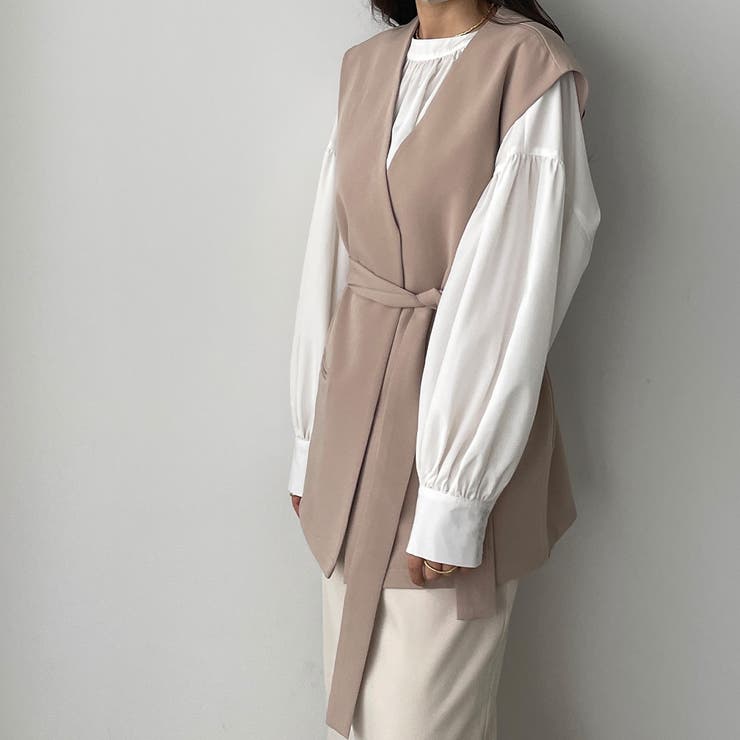 美品】LOUNIE ノーカラージャケット Vネック ベルト付き 羽織
