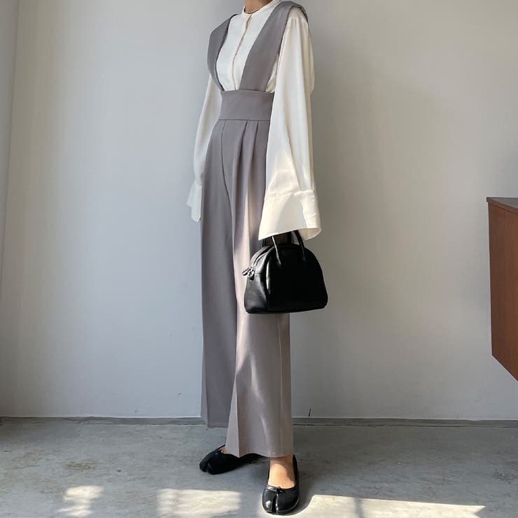 Louere 【取り外し可】ワイドサスペンダーハイウエストパンツ