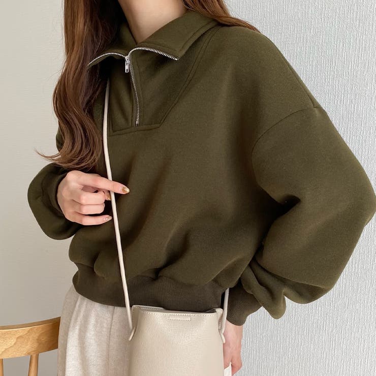 H BEAUTY＆YOUTH ハーフジップ ショートスウェット H＞ ハーフジップ ショートスリーブ クルーザー スウェット