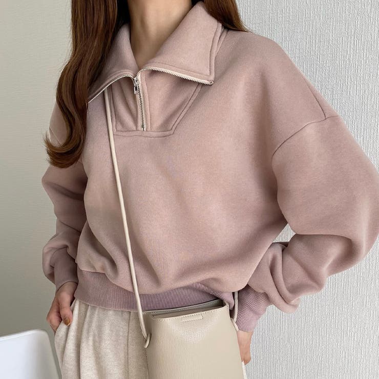 H BEAUTY＆YOUTH ハーフジップ ショートスウェット H＞ ハーフジップ ショートスリーブ クルーザー スウェット