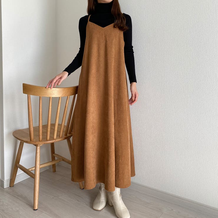 お歳暮 のし callautia コーデュロイロングキャミワンピース[品番 ワンピース