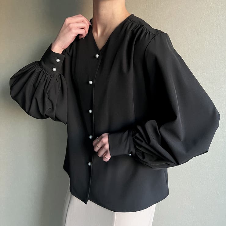23SS ハグオーワー　ジョゼットVネックフリルブラウス Vネックフリルラッフルブラウス[ac1868] | レディース