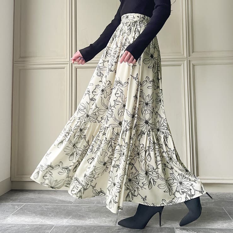 花柄ティアードスカート | JUNOAH | 詳細画像3 