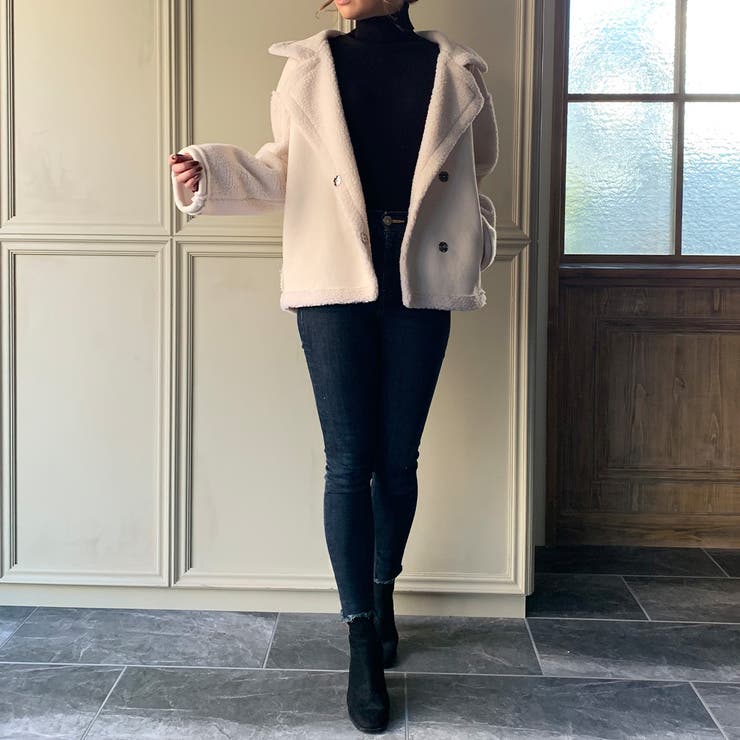 切替ムートンジャケット ふんわり 無地[品番：AMTW0001606]｜JUNOAH