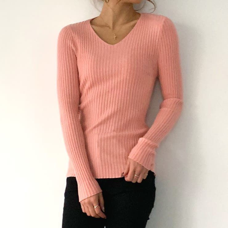 Vネック長袖リブニット 無地 シンプル 品番 Amtw Junoah ジュノア のレディース ファッション通販 Shoplist ショップリスト