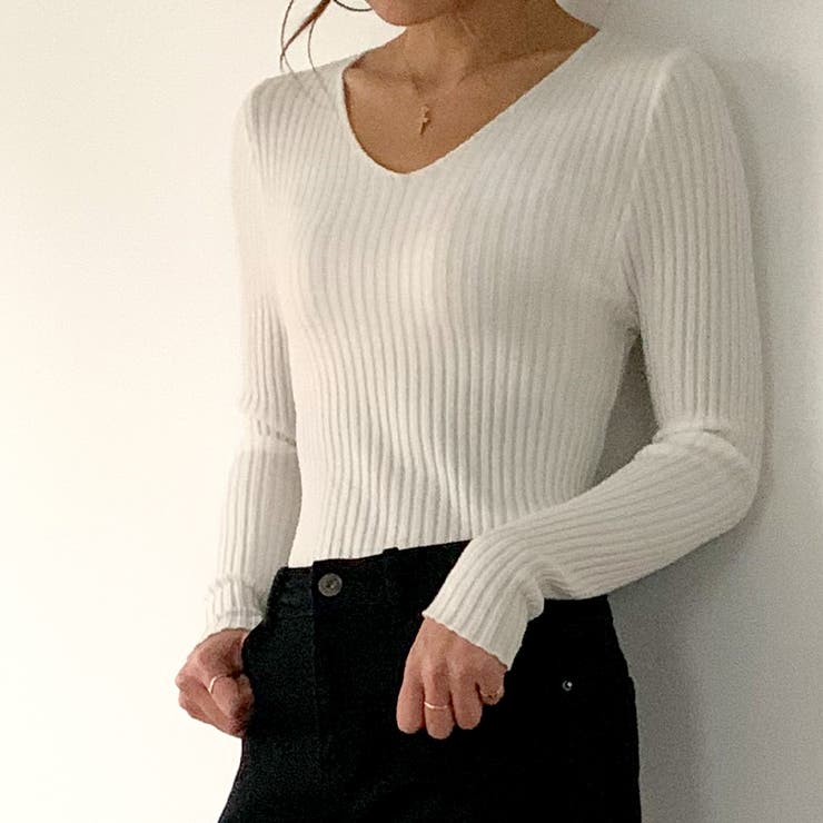 Vネック長袖リブニット 無地 シンプル 品番 Amtw Junoah ジュノア のレディース ファッション通販 Shoplist ショップリスト