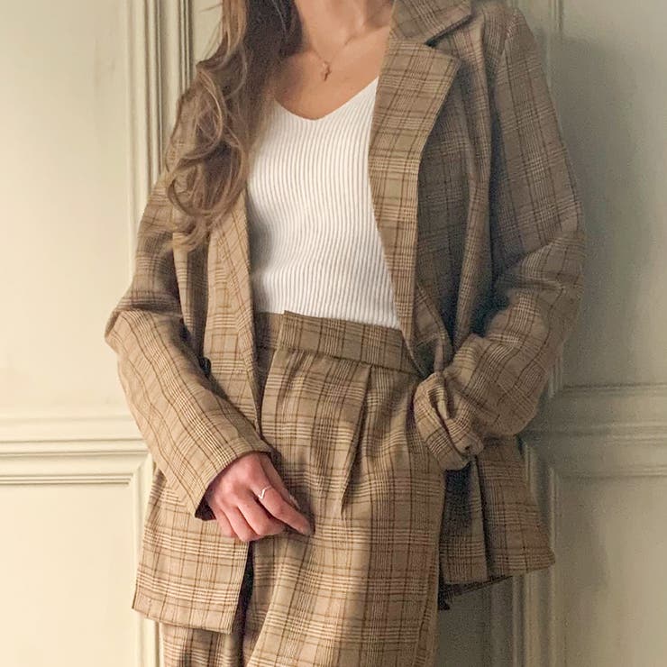 ジャケットセットアップ ダブル ブラウンチェック 新色追加/セットアップ対応】オーバーダブルジャケット | Chico