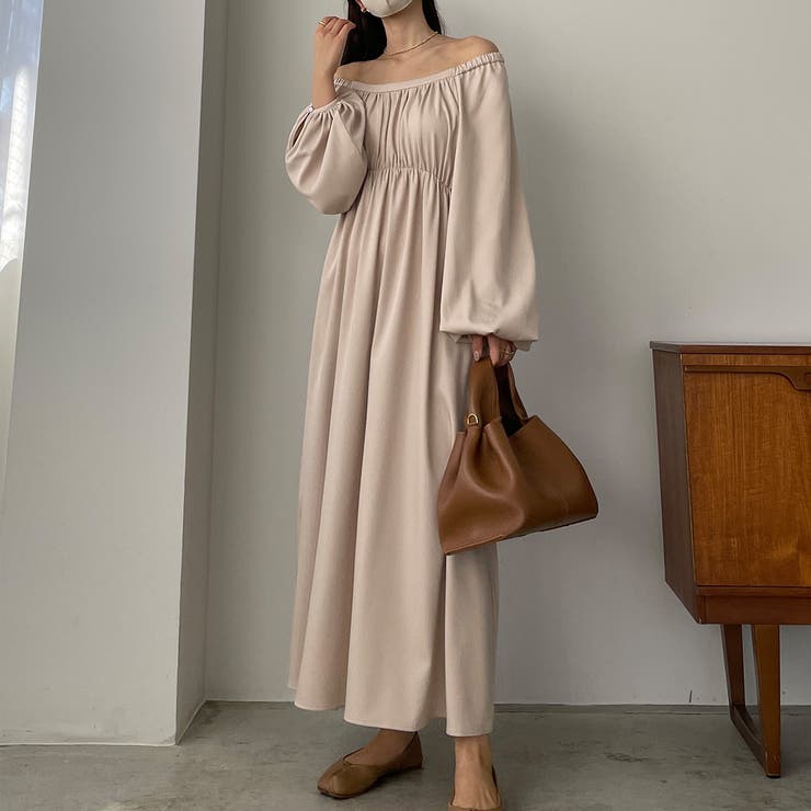 Louere 2wayウエストギャザーボリュームスリーブワンピース[品番
