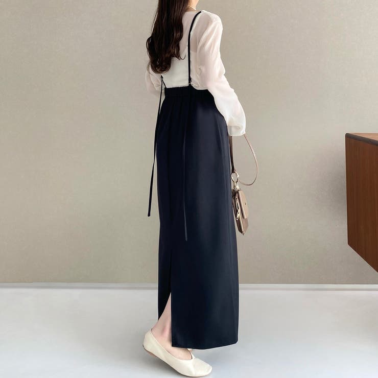 GOA サスペンダー付き zip麻スカート y2k 裾ティアードサスペンダースカート[品番：AMTW0009723]｜JUNOAH