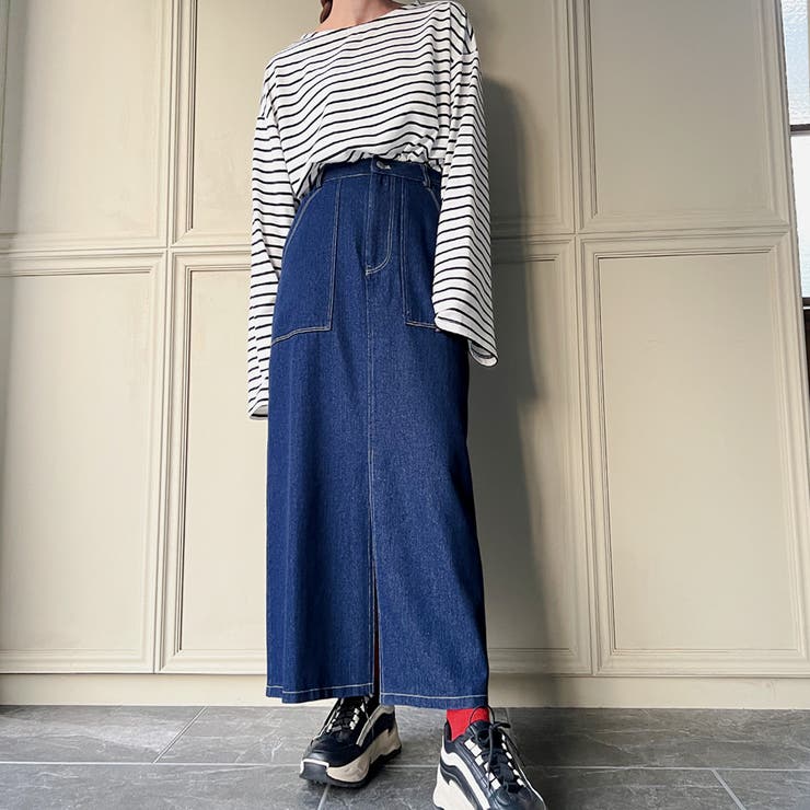 専用⭐︎ まとめ売り⭐︎トップス　ロングスカート　パンツ　ジーンズ⭐︎Mサイズ 前スリットロングデニムスカート[品番：AMTW0005698]｜JUNOAH