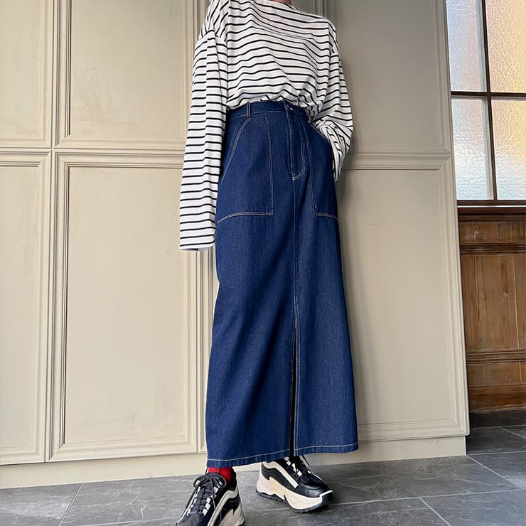 新品未使用　DEUXIEME CLASSE Denimスリットロングスカート Heather（ヘザー）の「Denimスリットロングスカート2 145373