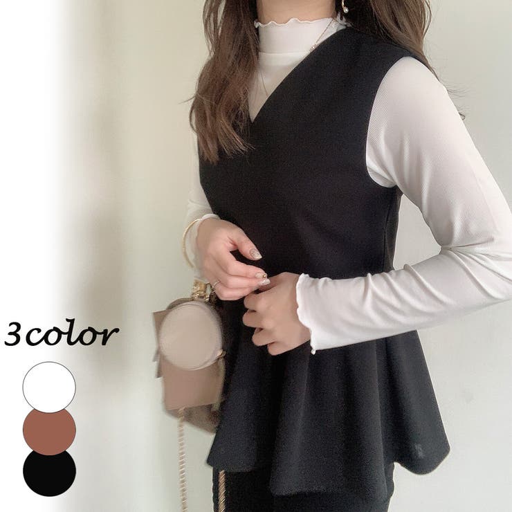 【美品】LE PHIL ペプラムニット　Vネック ノースリーブ ジレ　ベスト　紺 美品】LE PHIL ペプラムニット Vネック ノースリーブ ジレ