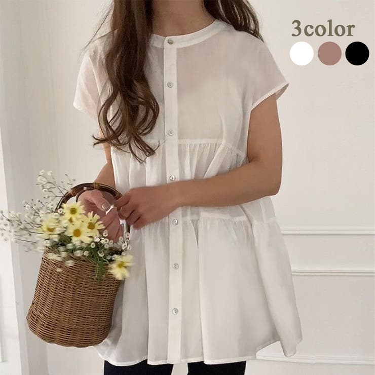 yori ハーフスリーブティアードブラウスフレア　黒 yori ヨリ ハーフスリーブティアードブラウス 38 - メルカリ