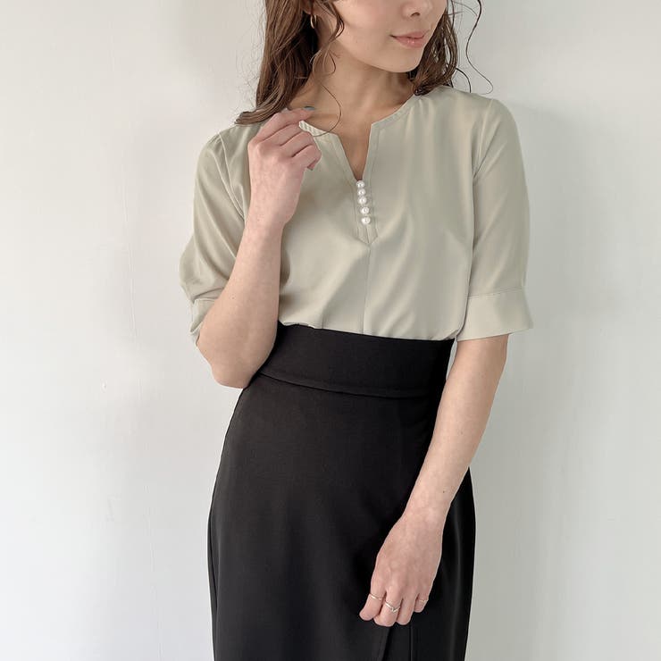 AGNONA 半袖ブラウス パール釦キーネック半袖ブラウス[品番：AMTW0005854]｜JUNOAH