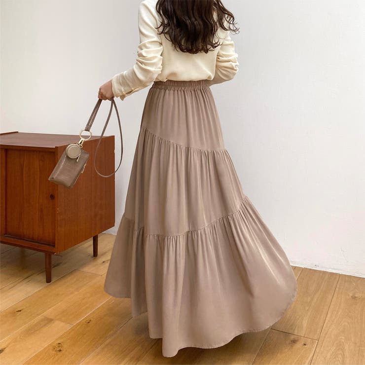 DEA. ティアードスカートドレス クリーム色 callautia アシンメトリーティアードスカート[品番：AMTW0005775