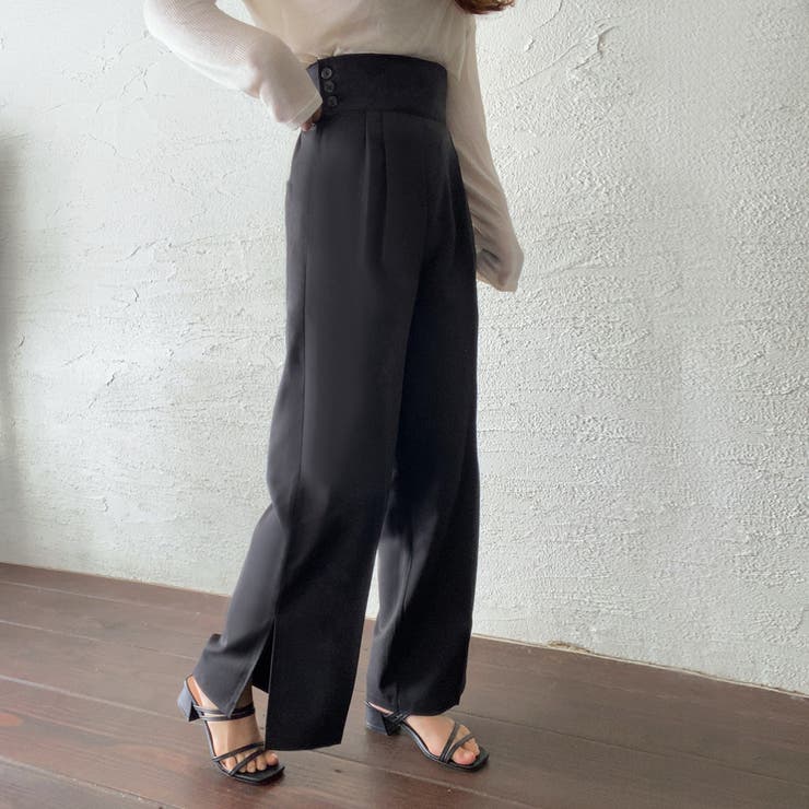 ArgueCulture ボタン ライン ルーズパンツ ハイウェスト セール】ハイウエスト サイドボタン 9分丈 デニム パンツ