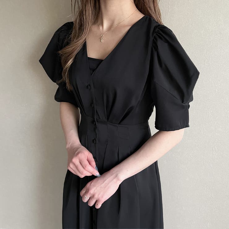 シーニュ　cygne ブラック　黒　パフスリーブ　ポワンリボンワンピース. シーニュ cygne ブラック 黒 パフスリーブ ポワンリボンワンピース