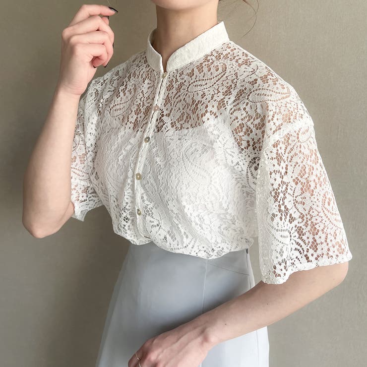 シェルボタンレース半袖シャツ[品番：AMTW0008950]｜junoah（ジュノア 