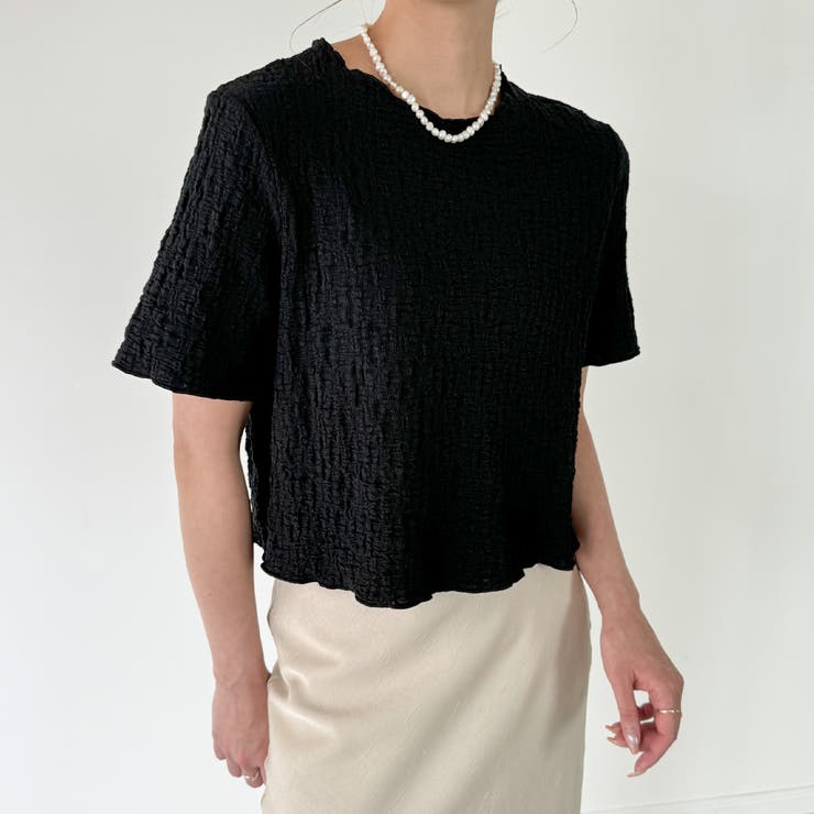 juemi ジャガーショートシャツ　トップス カットジャガードショート丈トップス[品番：AMTW0010762
