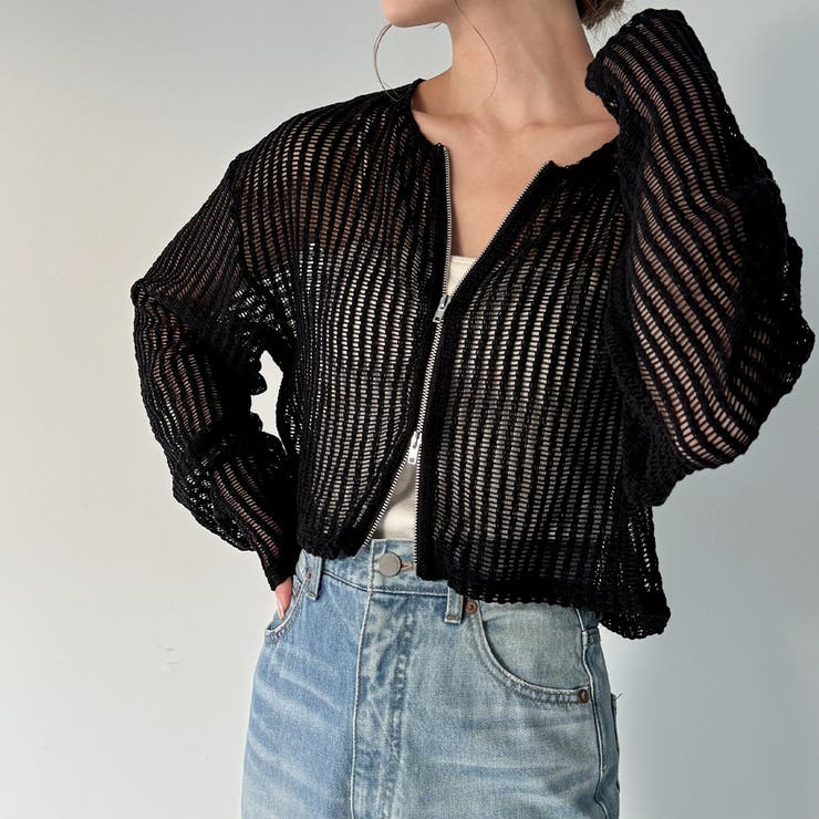 Wジップメッシュカットソーカーディガン | JUNOAH | 詳細画像1 