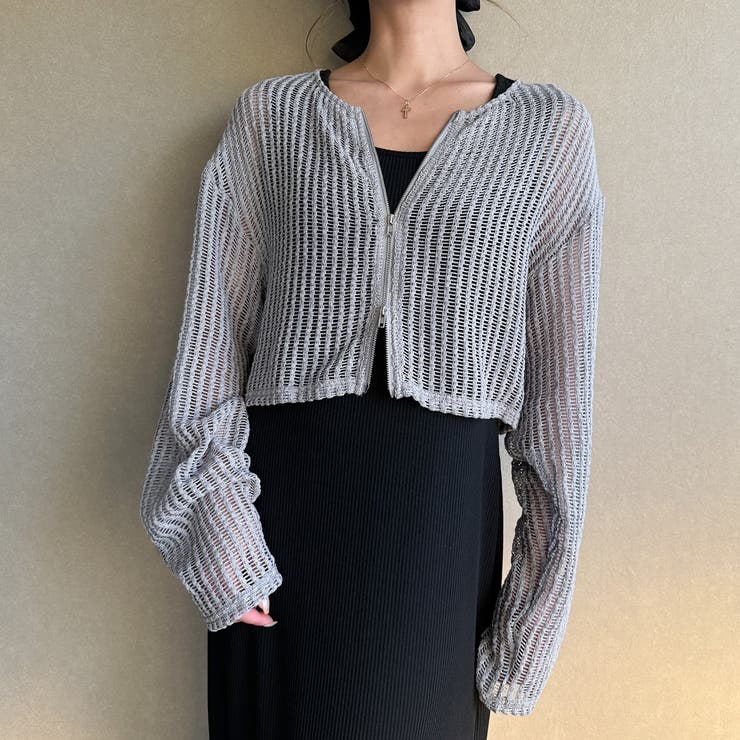 Wジップメッシュカットソーカーディガン | JUNOAH | 詳細画像10 