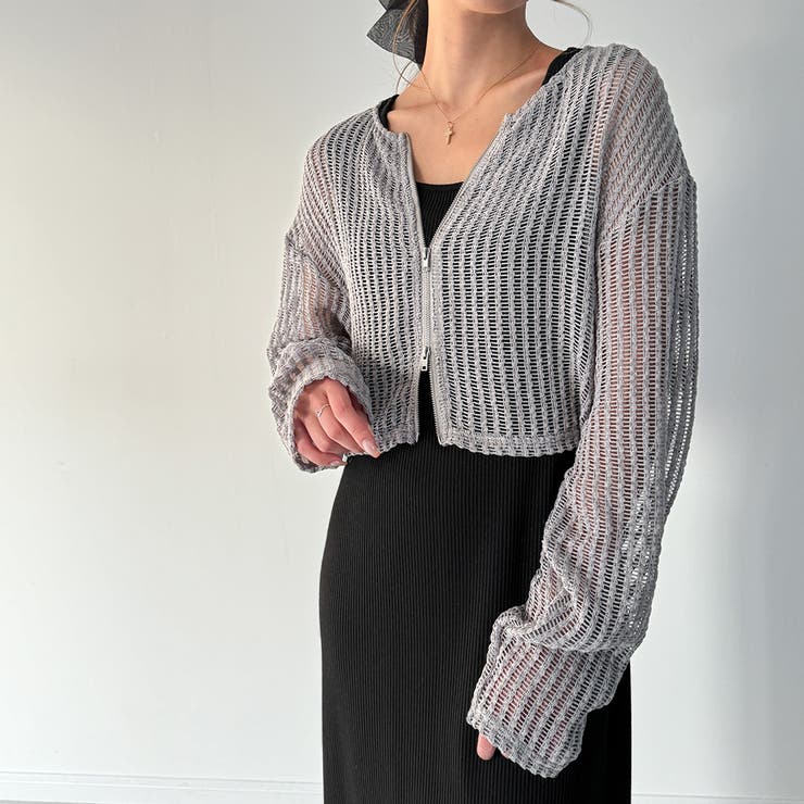 Wジップメッシュカットソーカーディガン | JUNOAH | 詳細画像12 