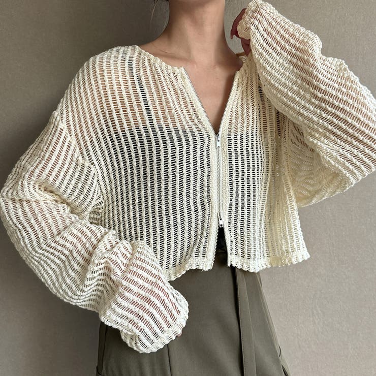 アイボリー | Wジップメッシュカットソーカーディガン | JUNOAH