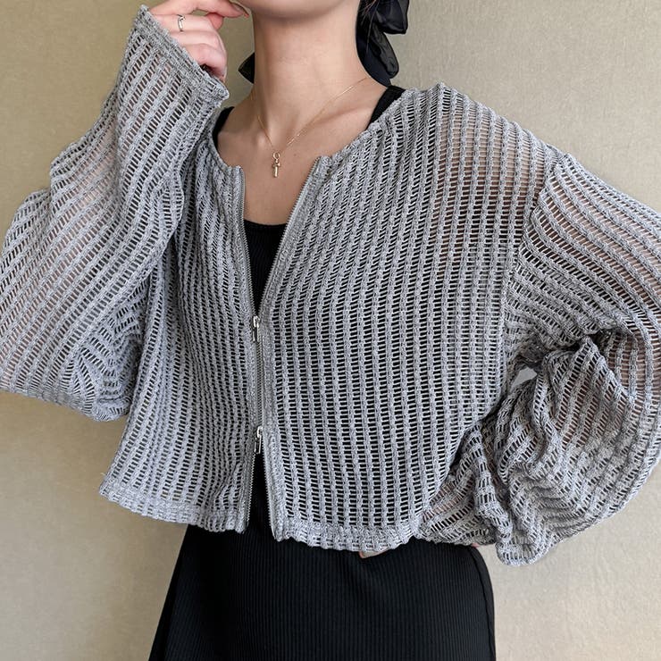 グレー | Wジップメッシュカットソーカーディガン | JUNOAH