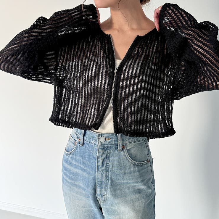 Wジップメッシュカットソーカーディガン | JUNOAH | 詳細画像2 