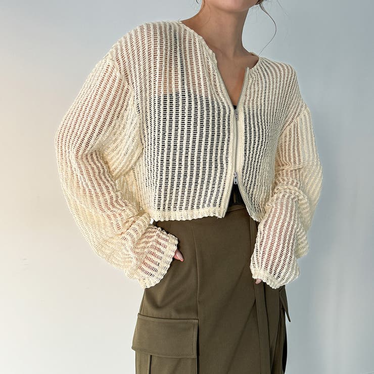 Wジップメッシュカットソーカーディガン | JUNOAH | 詳細画像6 