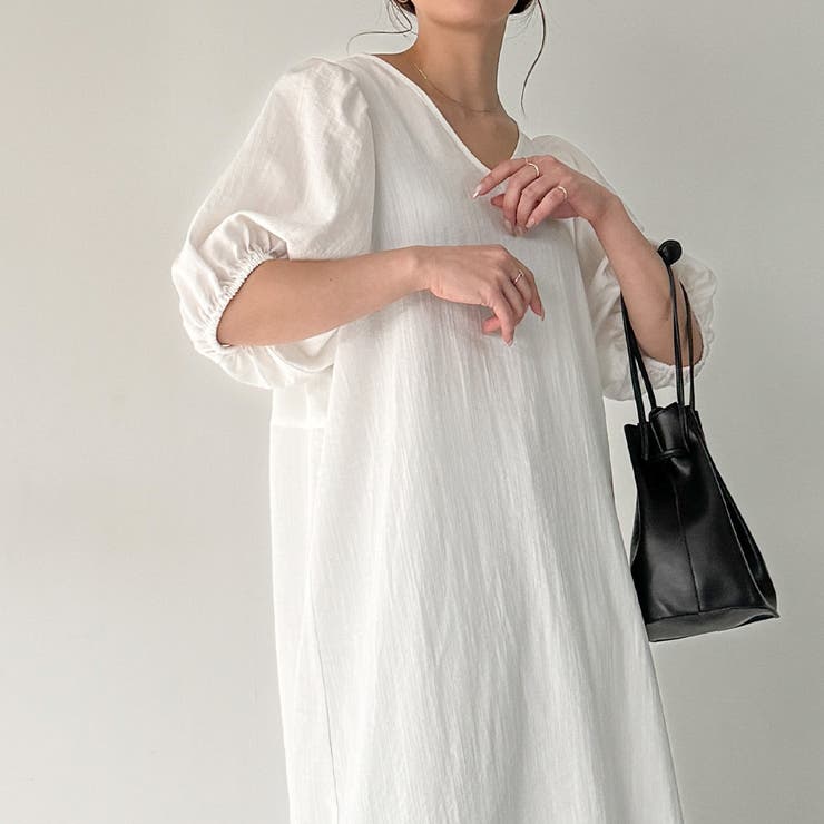 シボ加工バックオープンVネックワンピース【ペチスカートセット】 | JUNOAH | 詳細画像11 