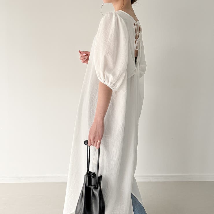 シボ加工バックオープンVネックワンピース【ペチスカートセット】 | JUNOAH | 詳細画像14 