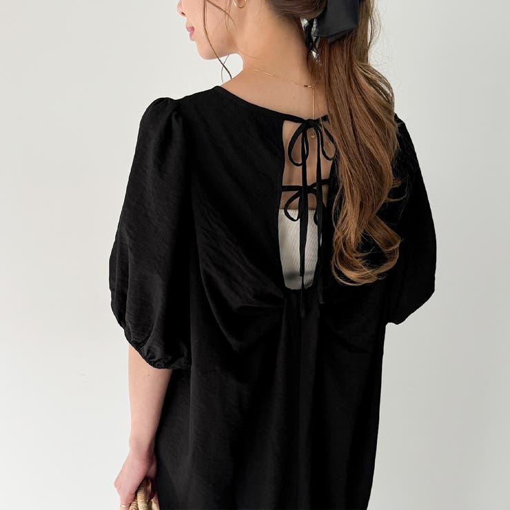 シボ加工バックオープンVネックワンピース【ペチスカートセット】 | JUNOAH | 詳細画像6 