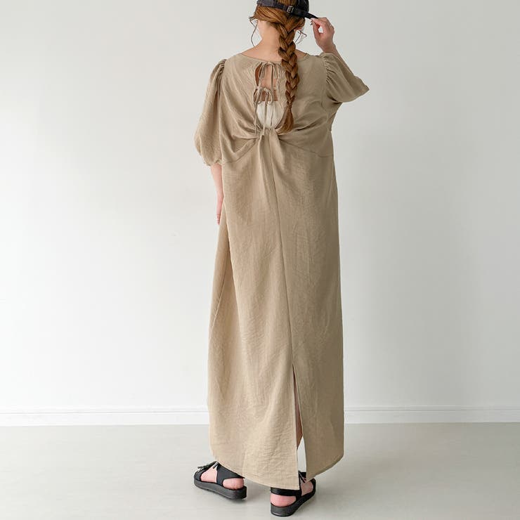 シボ加工バックオープンVネックワンピース【ペチスカートセット】 | JUNOAH | 詳細画像8 