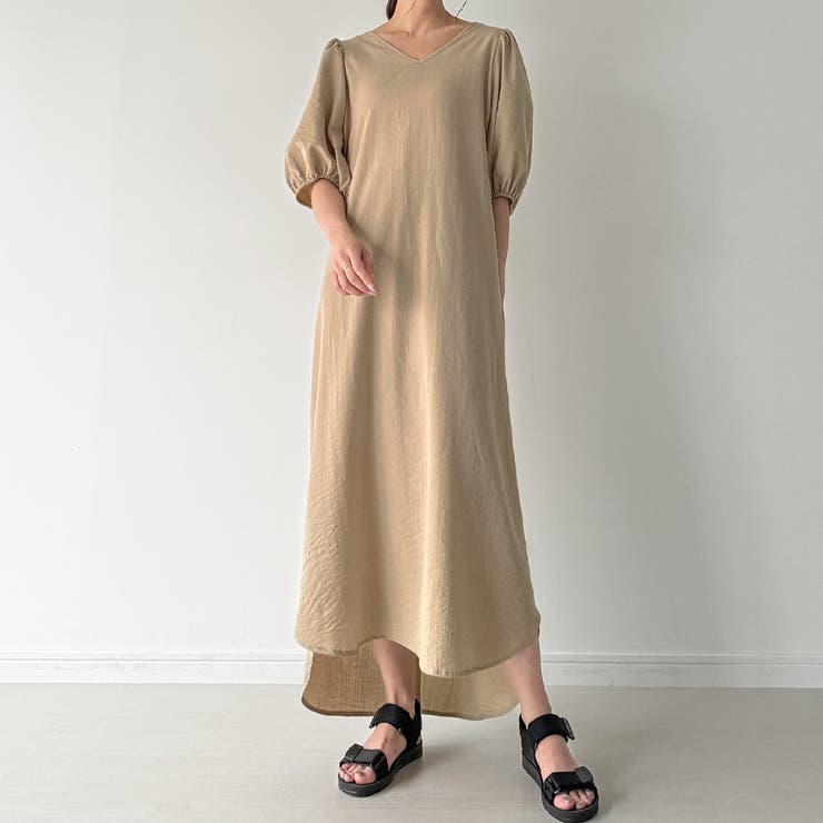 【美品】bitnabi コッキオ　ワンピース　ベージュ MOLABI(モラビ)近江ちぢみリネンカフタンマキシワンピース