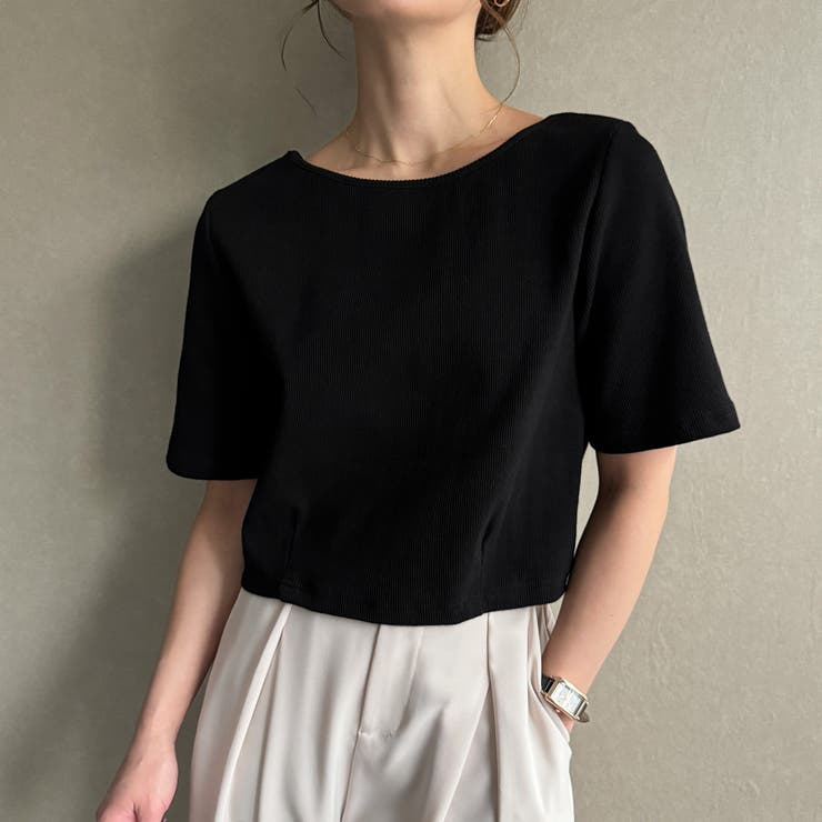 ブラック | 前後2wayリブチビTシャツ | JUNOAH