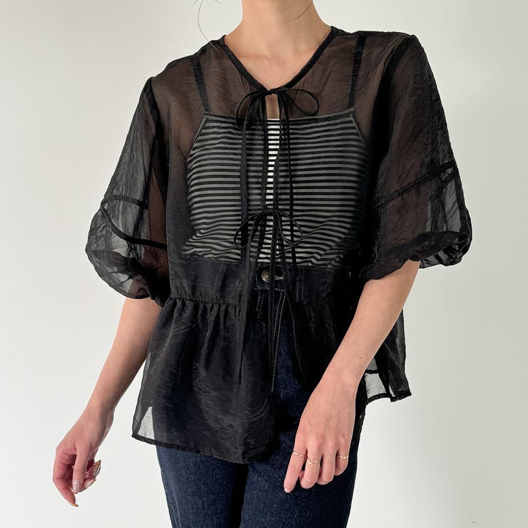 fupel 2wayバルーンペプラムリボンブラウス fupel ブラウス シャツ 2way balloon peplum ribbon blouse